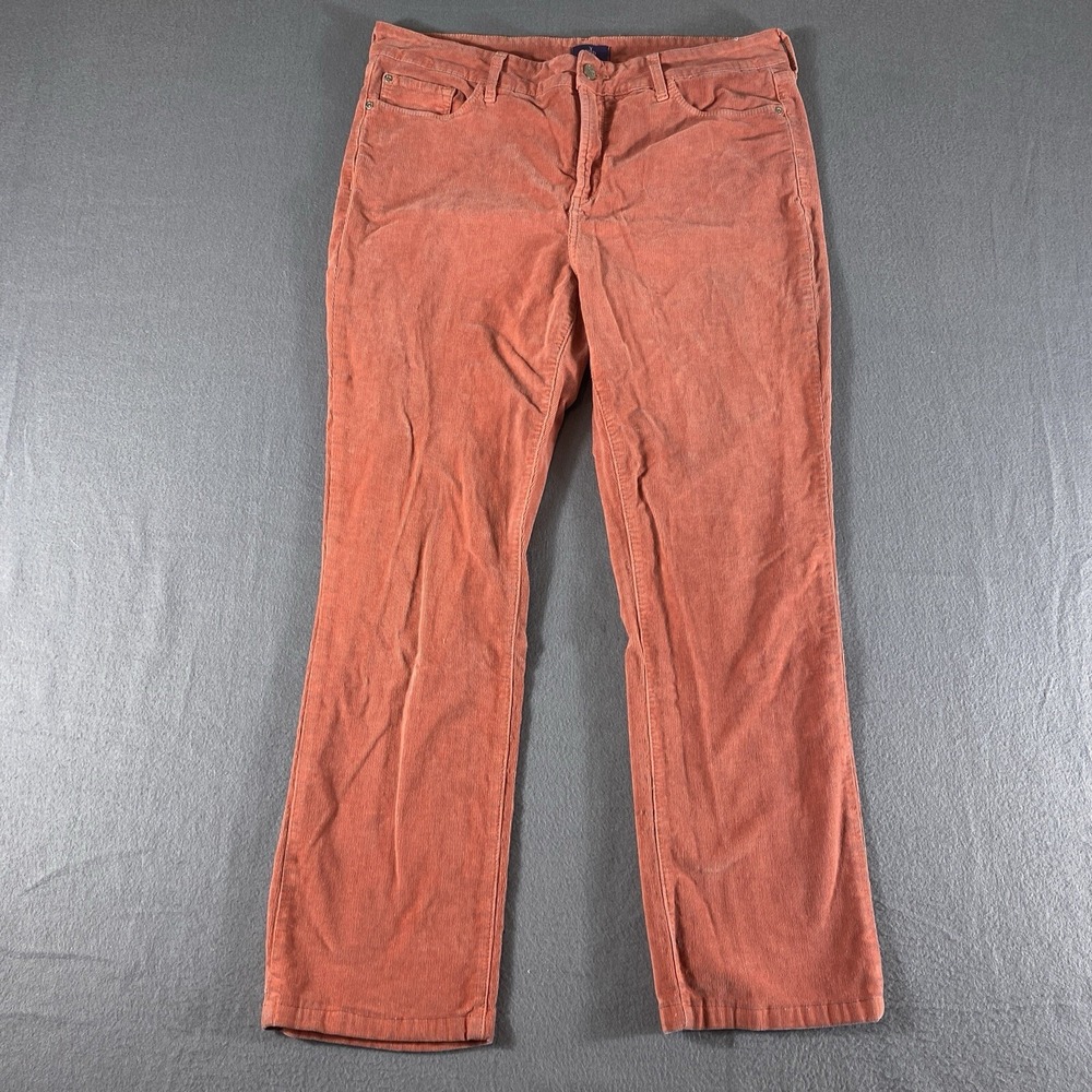 NYDJ Corduroy Pants Womens 14 Orange‎ Straight Leg Stretch Terracotta Fine Wale